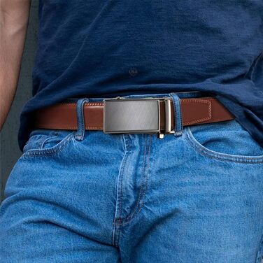 Чоловічий шкіряний ремінь DOOPAI з автоматичною застібкою, 35 мм, регульований розмір, без отворів, білий/коричневий (115-135 см)