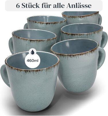 Набір чашок для кави Steingut (6 шт.) з рустикального стилю, Rauchblau (460 мл)