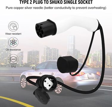 Адаптер зарядного пристрою для електромобіля, тип 2, кабель Schuko 3.5kW 16A, 0.5м, 250V, водо- та пилонепроникний