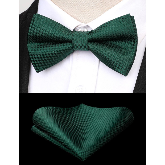 Метелик для чоловіків Enlision з кишеньковим хустинкою - Комплект краватка-метелик для чоловіків на весілля, готовий до зав'язування, костюм, краватка та хустинка з подарунковою коробкою (Зелений 2)