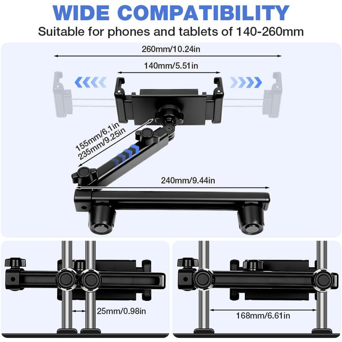 Тримач для планшета в авто AXFEE, висувний, універсальний, для iPad, iPhone, Switch, смартфонів 4.7-16 дюймів