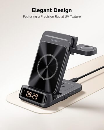 Бездротова зарядка SwanScout 708S для Samsung Galaxy S26 Ultra/+/S26/S25/S24/S23/S22/S21, Galaxy Watch Ultra/8/7/6/5/4, Galaxy Buds4 Pro (Без адаптера) Чорна