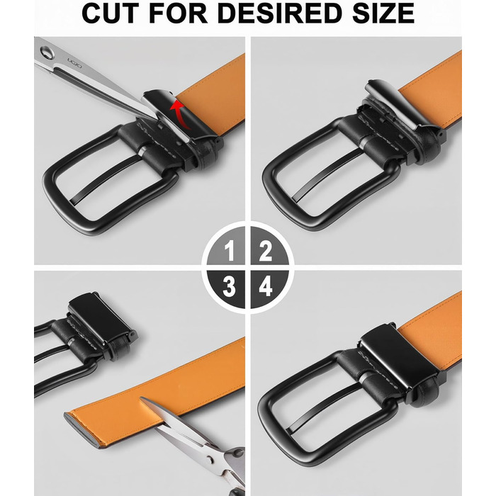 Чоловічі ремені KEMISANT 2 шт. в наборі, шкіряні, регульовані, 38 мм, 7 отворів, для подарунка, чорний/оранжево-коричневий