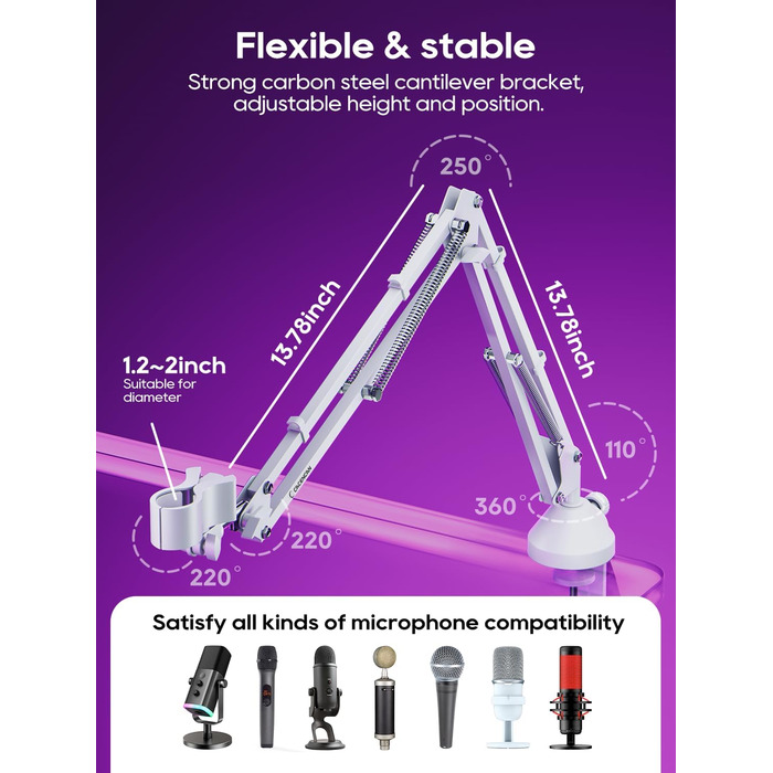 Кріплення для мікрофона на настільний стіл, 40 см, для HyperX QuadCast, Blue Yeti, 360° оберт, з адаптером 3/8' - 5/8'