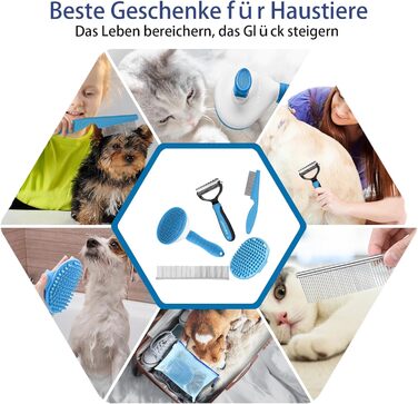 Набір щіток для собак, 5 шт. для грумінгу, самоочищувані, для великих та середніх собак, котів та дрібних тварин, для довгої та короткої шерсті, зменшує випадання шерсті, блакитний