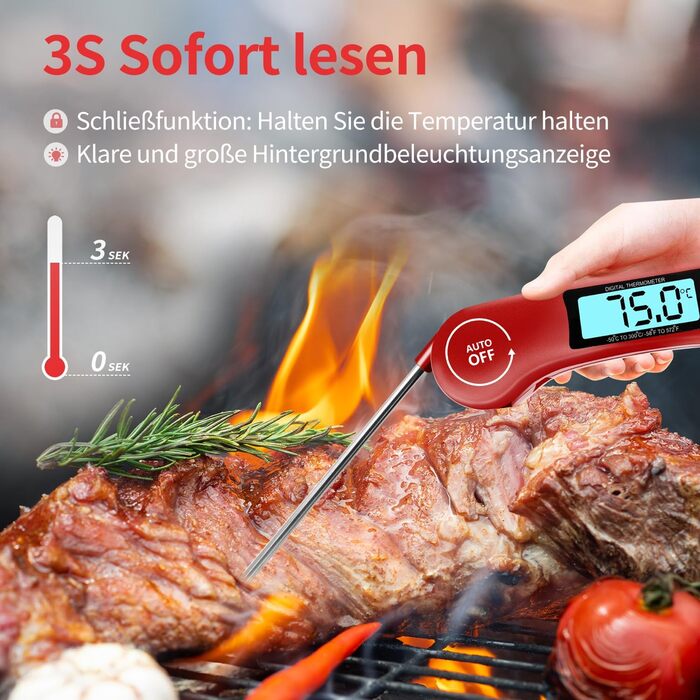 Цифровий термометр для м'яса DOQAUS: приготування на грилі, BBQ, приготування їжі. Швидке зчитування, довга сонда, LCD-дисплей.