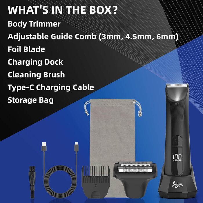 Триммер для тіла INVJOY Manscape: чоловічий триммер для тіла, триммер для паху, вологостійкий, USB-C, з LED-підсвічуванням
