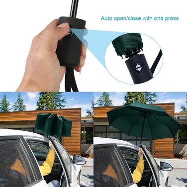 Віклуон парасолька автоматична, 8 спиць, тефлонове покриття, компактна, для подорожей, гольф, темно-зелена