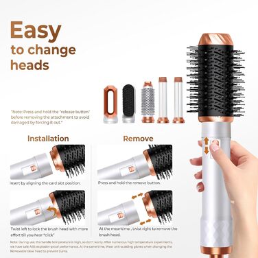 Мультистайлер для волосся 6 в 1: фен, плойка, щітка, дифузор, 1000W (білий/сірий)