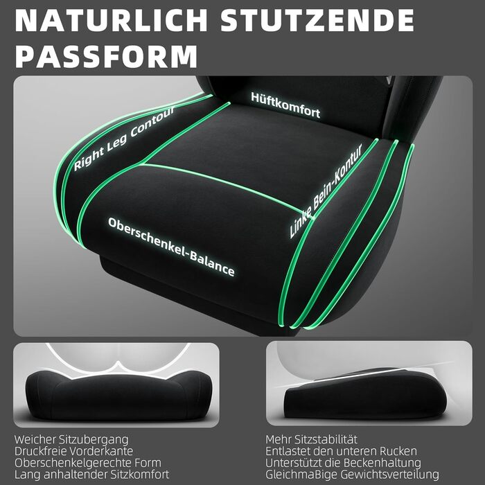 Ігровий крісло Dowinx з кишеньковим пружинним блоком, ергономічне, з масажем, з підголівником та підніжкою, для ігор та офісу (Чорний, Титан)