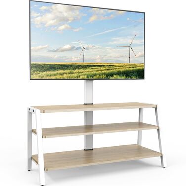 Тумба TV FITUEYES з кріпленням для телевізора, дерев'яна, регульована по висоті, для телевізорів 37-70 дюймів, до 35 кг, VESA 600x400 (біла)