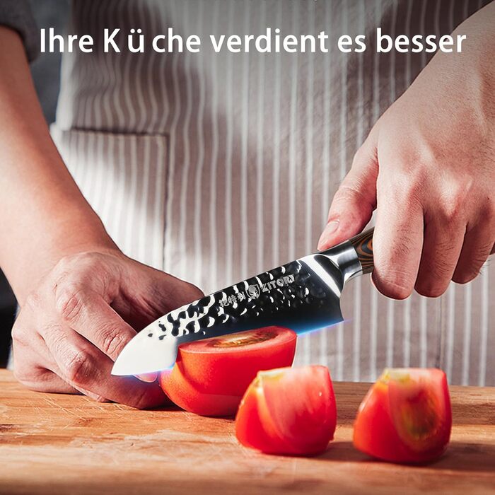 Професійний ніж Santoku Kitory 14 см для суші та кухні з молотильною гострою лезою з вуглецевої нержавіючої сталі та бамбуковою ручкою, у подарунковій коробці