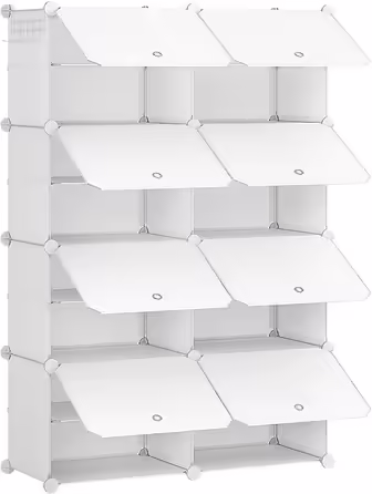 HOOBRO 8-Tier Shoe Rack, Shoe Cabinet, for 32 Pairs of Shoes, 40 x 30 x 30 cm per Compartment, Slim, with Doors, Plastic, for Living Room, Bedroom, Hallway, Entrance, White EWT28SC01G1