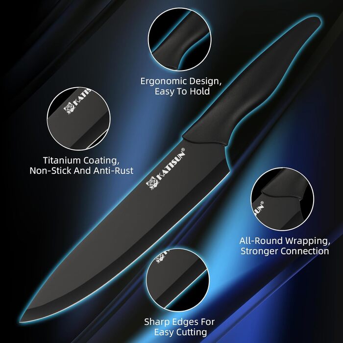 KATISUN 16-Piece Japanese Steel Knife Set with Block - Includes Sharpener, Cutting Board & Kitchen Shears - Dishwasher Safe