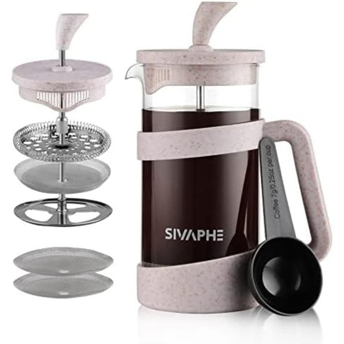 Френч-прес Sivaphe для кави, 350 мл, білий, з тришаровим фільтром