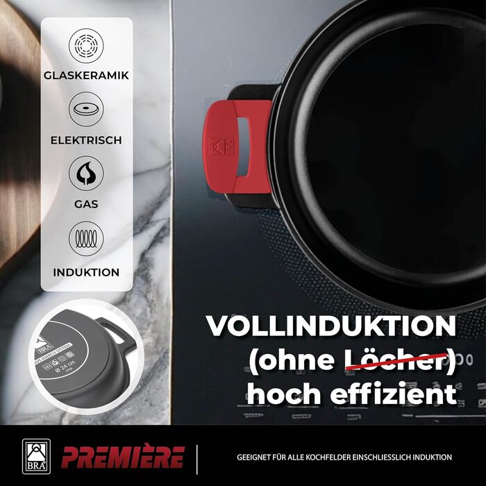 Набір посуду BRA Premiere 9-ти частинний з антипригарним покриттям, з алюмінію, знімні ручки, PFOA-free, для всіх типів плит та духовок