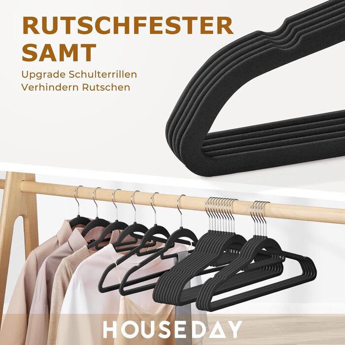 В'язки для одягу HOUSE DAY, 30 шт., преміум-якість, велюрові, обертаються на 360°, для сорочок, костюмів, светрів, штанів (Чорний, 60 шт.)