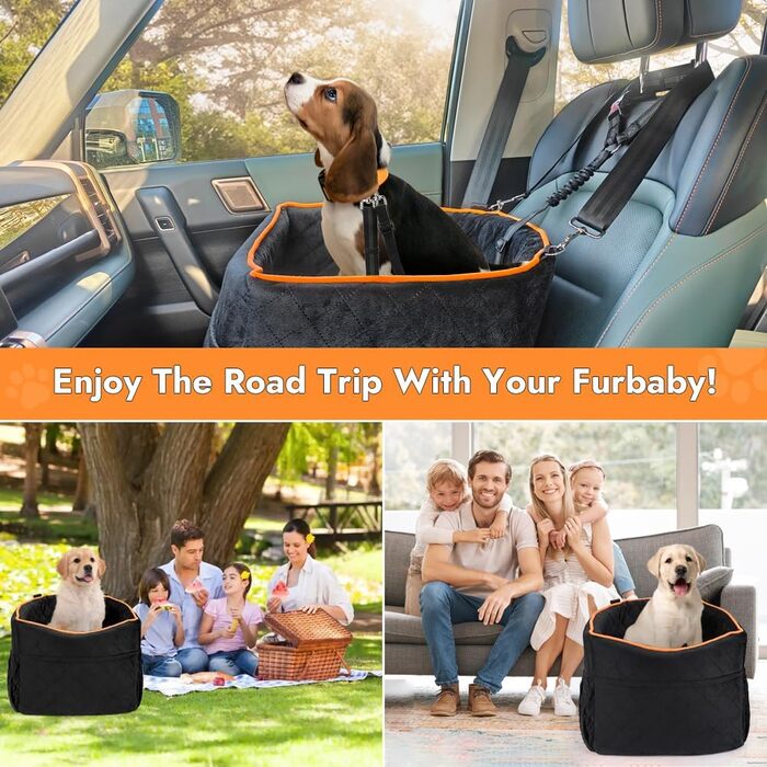 Memory Foam Dog Car Seat for Small Dogs (Under 11kg) - Elevated Design with Storage Pockets