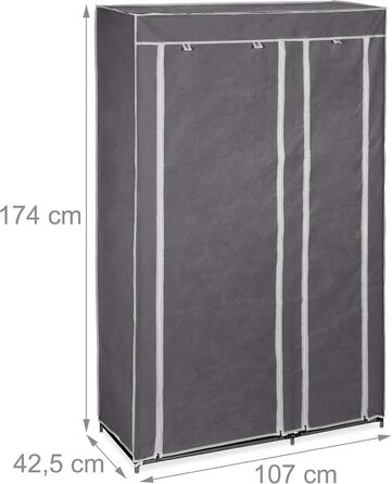 Relaxdays Fabric Wardrobe with Clothes Rail & 5 Compartments, HBT: 174 x 107 x 42.5 cm, Sturdy Folding Wardrobe with Cover, (Grey)