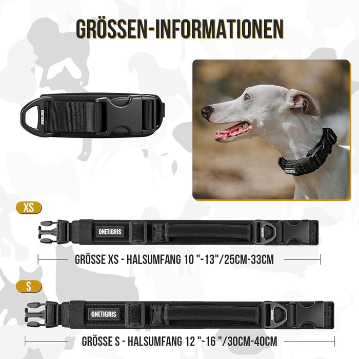 Нашийник для собак OneTigris, тактичний, з ручкою, чорний, S (25-33 см)
