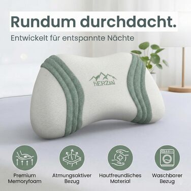 Ортопедична подушка для шиї з Memory Foam – Ергономічна подушка для сну на боці, спині та животі. Подушка для підтримки шийного відділу хребта, проти болю в шиї. Oeko-Tex, знімний чохол.