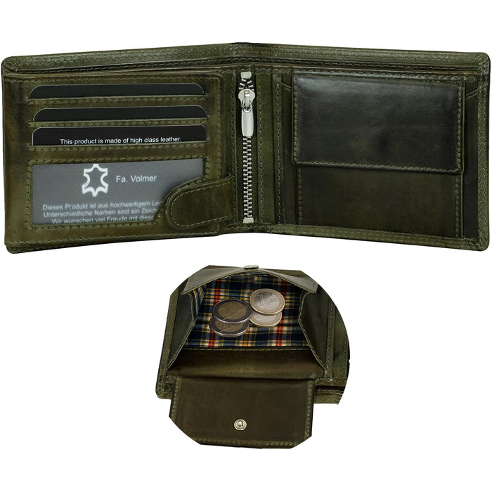 Чоловічий гаманець Volmer Leder з RFID-захистом, міцний подвійний шов (9+4 картки - Оливковий)