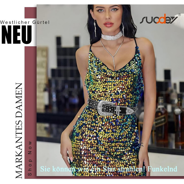 Чоловічий/Жіночий шкіряний ремінь SUOSDEY з стразами, декоративним хрестом, стиль ковбойський/вестерн, ширина 3.8 см, колір чорний/білий, довжина 115 см, підходить для талії 84-98 см