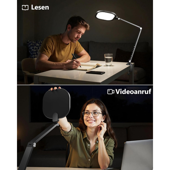 Світлодіодна лампа настільна з регулюванням яскравості, захистом для очей, 3 режими кольору, сенсорне керування, пам'ять, 15W, поворотний кріплення, чорний колір, 1 шт.