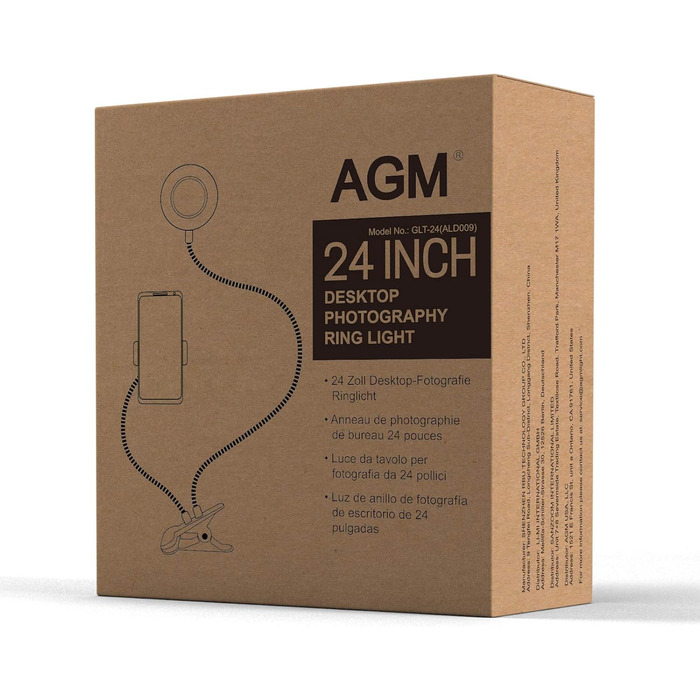 Кільцеве світло AGM 14' з штативом, Bluetooth пульт, 3 режими, 10 рівнів яскравості | LED світло для відео та фото, 24 дюйми