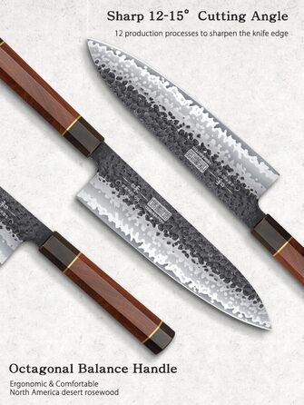 Японський ніж Kiritsuke HOSHANHO 23 см, професійний кухонний ніж з 9 шарів вуглецевої сталі, ніж шеф-кухаря, універсальний ніж у подарунковій коробці (набір ножів 3 шт.)