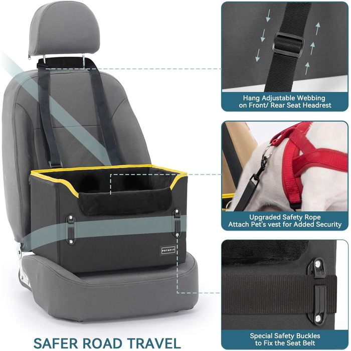 Автокрісло для собак Petsfit - чорне, з кріпленням для безпечного транспортування