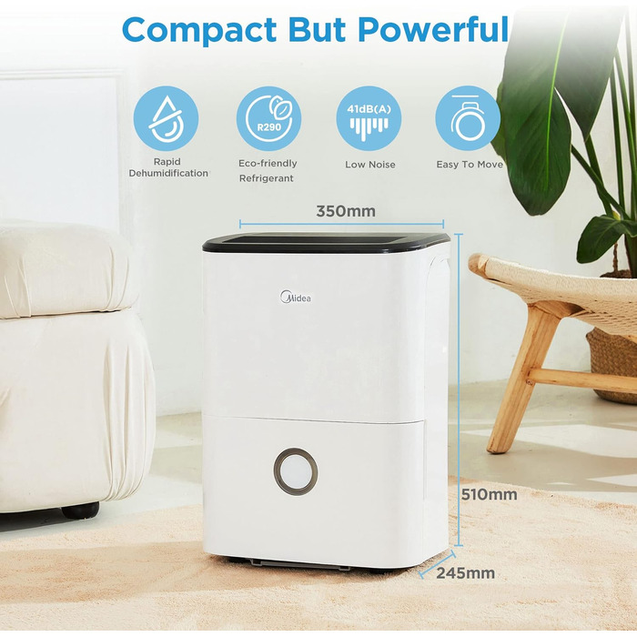 Зволожувач повітря Midea DF-20DEN7-WF, 20л/24г, 100м³, білий, з Wi-Fi, таймер 24г, бак 3л