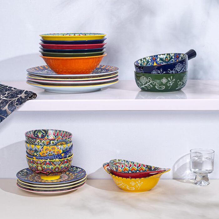 Набір супових тарілок з кераміки (6 шт) – 900 мл, кольорові салатники для кухні