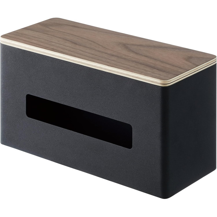 Yamazaki 4765 RIN Double-Sided Tissue Box, Black, Steel/Plywood, Minimalist, 26 x 11 x 14 cm