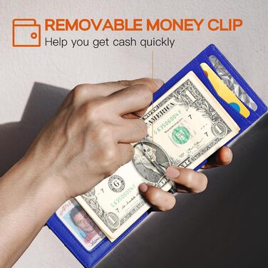 Чоловічий гаманець RUNBOX з натуральної шкіри, Slim модель, RFID захист, з кліпсою для грошей, подарункова коробка, синьо-чорний колір