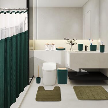 Комплект аксесуарів для ванної кімнати: душовий завіс та килимки (темно-зелений)