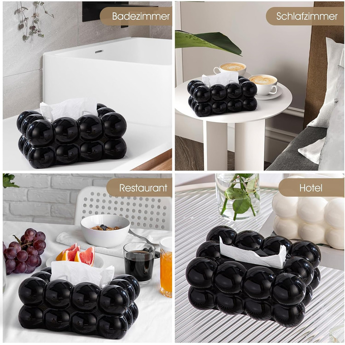 Baoblaze Fashion Cosmetic Tissue Holder, Non-Slip, Creative Tissue Box Cover, Rectangular Decorative Tissue Holder for Desks and Tables, Kitchen, Office, Nightstand, Black