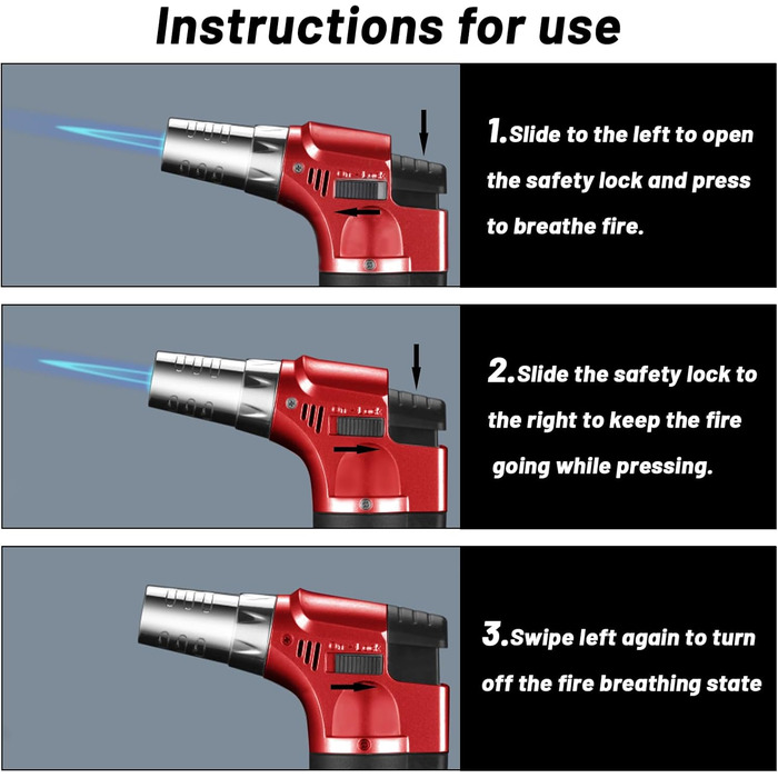 Фламбер (кухонний пальник) Royouzi з блокуванням безпеки, регульований, наповнюваний. Підходить для крем-брюле, грилю, приготування їжі, кемпінгу (червоний)