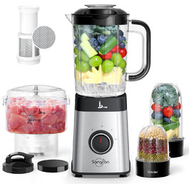 Sangcon 5-in-1 Stand Mixer & Smoothie Maker - 500W Power, 3 Speed Settings, Pulse Function, Glass & Stainless Steel Cups