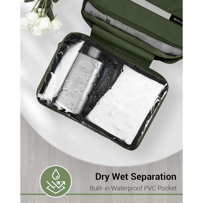 Сумка для туалетних речей Maliton: велика, водонепроникна, з 4 відділеннями | Косметичка для подорожей, спорту, плавання | Складана, компактна (Qlive-green)