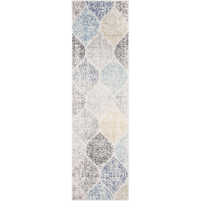 Килим SAFAVIEH з потертим ефектом для вітальні, їдальні, спальні - колекція Madison, короткий ворс, 155 x 229 см (слонова кістка та блакитний), 69 x 244 см (дверний килимок)