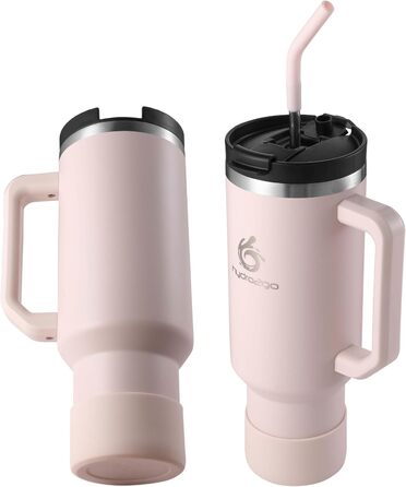 Термокружка Hydro2Go з трубочкою – BPA-free, придатна для миття в посудомийній машині, 10 годин гаряче/12 годин холодне, термокружка To-Go (1200 мл, Рожевий)