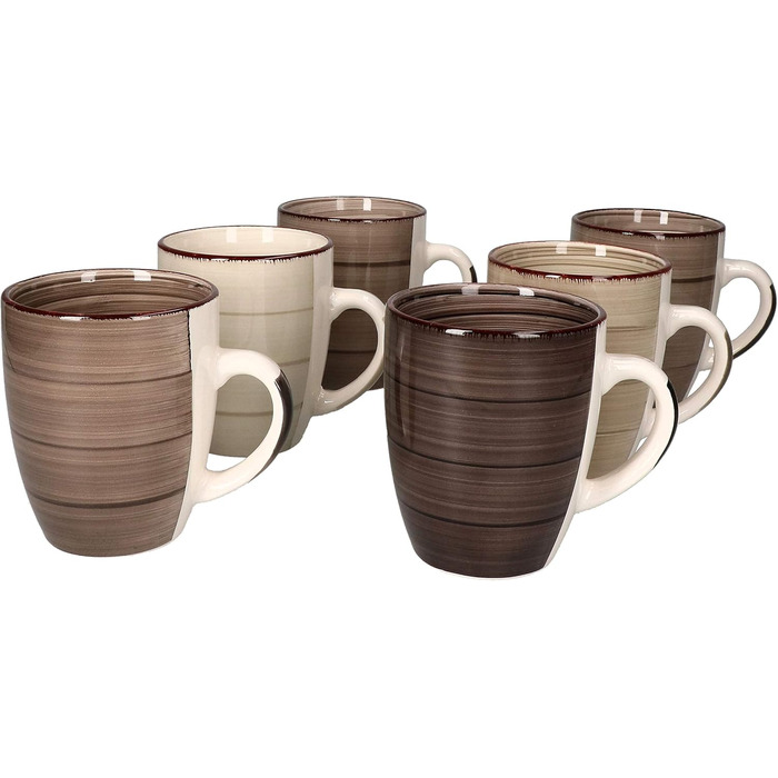 Набір кавових чашок MamboCat Grey (6 шт) – сірий керамічний набір, великий об'єм 350 мл, з візерунком 