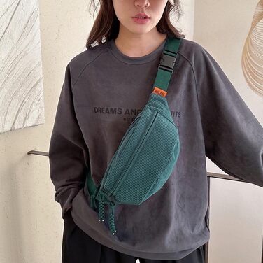Жіноча поясна сумка Cord з регульованим ремінцем. Модна сумка через плече, поясна сумка, спортивна сумка. Колір: Тінта-зелений. Для жінок та чоловіків.