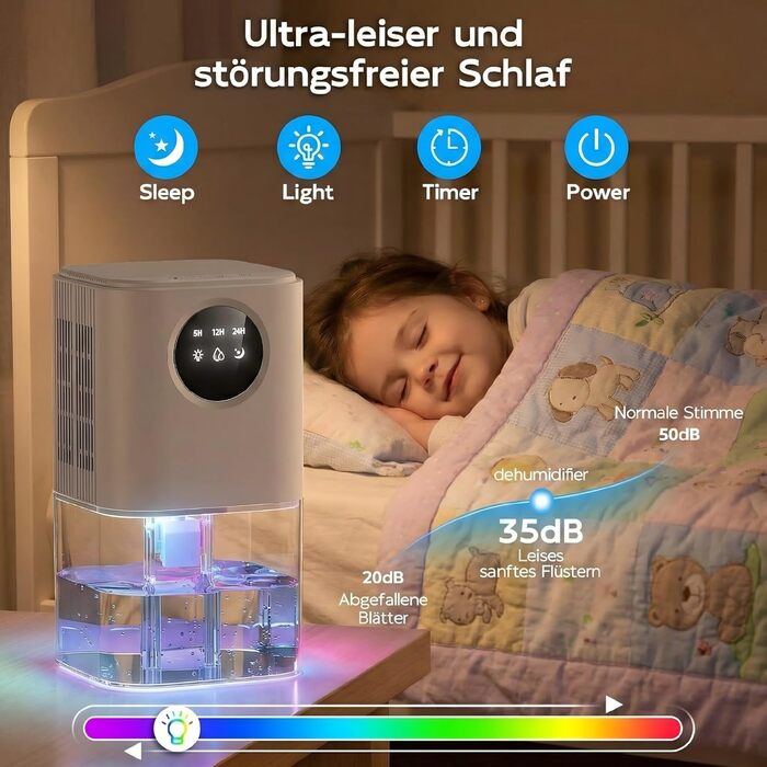 Електричний осушувач повітря 1800 мл, енергозберігаючий, для спальні та ванної кімнати, 22,5W, тихий, з режимом сну, таймером, автовимкненням (580 мл/день)