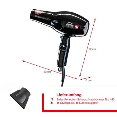 Фен Solis Swiss Perfection 440 Föhn: 2300 Вт, іонізація, AC-двигун, 3 режими температури, 2 швидкості, чорний