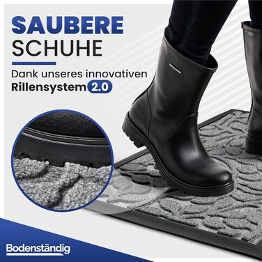 Килимок для дому та вулиці Bodenständig® - міцний, 80x120 см, сірий. Ефективне очищення взуття завдяки рифленій поверхні. Килимок для порогу, дверний килимок, килимок для підлоги.