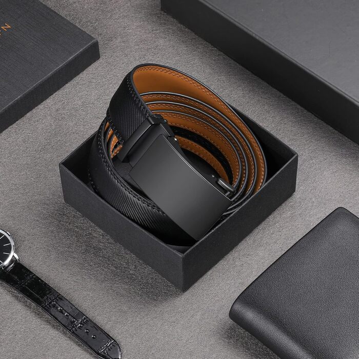 Чоловічий шкіряний ремінь SENDEFN з автоматичною застібкою, ширина 35 мм, регульований розмір 32-38 дюймів (115 см), чорний