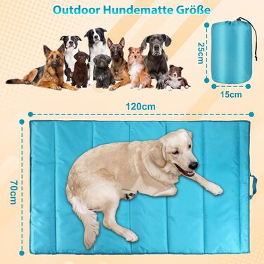 Водонепроникний килимок для собак FHTONGE 120x70 см - килимок для собак середнього та великого розміру, килимок для подорожей, кемпінгу, тераси, відпочинку в приміщенні (блакитний)