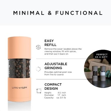 LARS NYSØM Salt and Pepper Mill Set made of Stainless Steel with Adjustable Ceramic Grinder, 2 Pieces | Manual Spice Mills with High-Quality Design (2 pcs) (Creamy Peach)